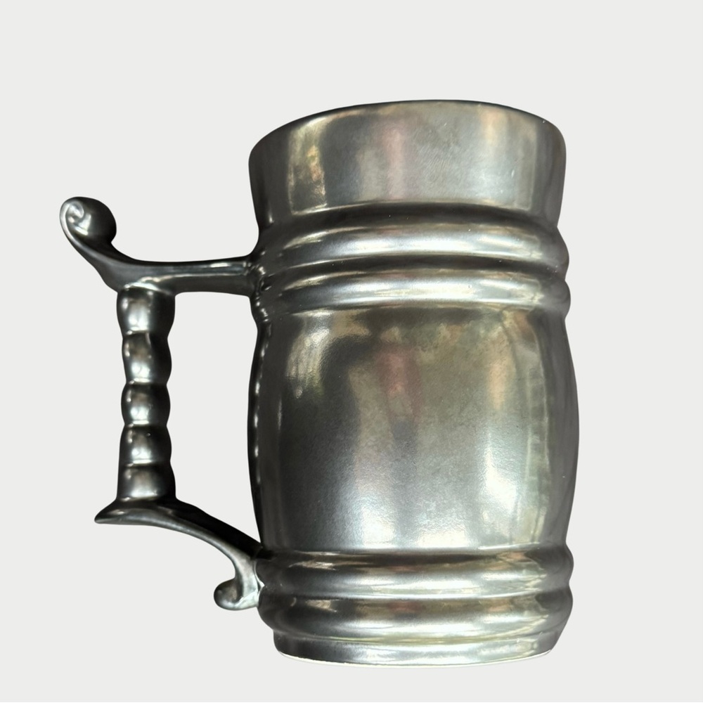 Vintage Pewter Prinknash Abbey Pottery Gunmetal Grey Glaze Stein Mug